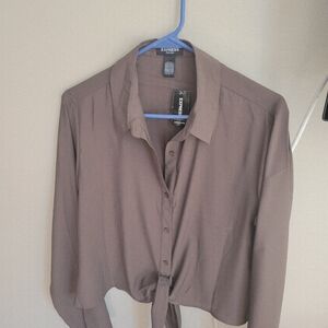 Express Brown Button-Up Blouse